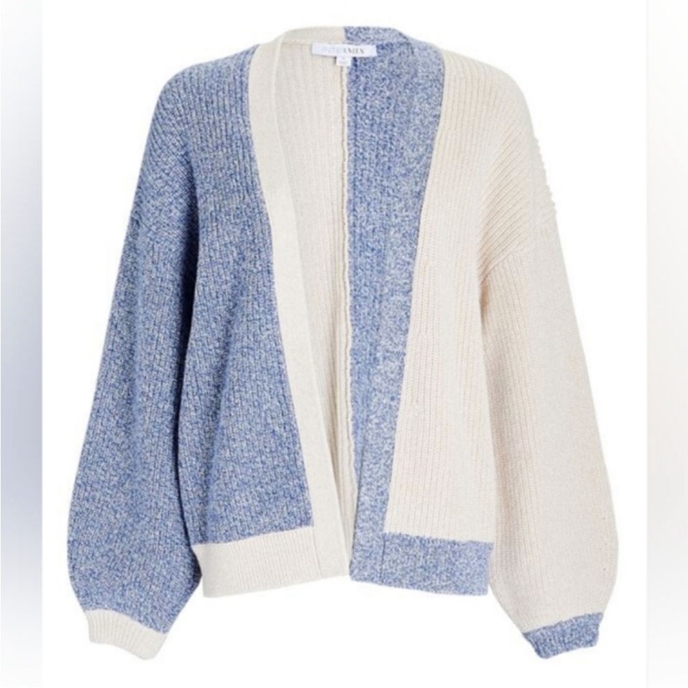 INTERMIX Blue and Cream Open-Front Colorblock Cardigan